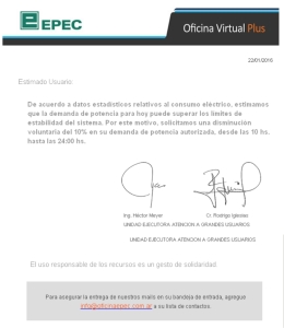 Comunicacion Epec 22 de enero de 2016